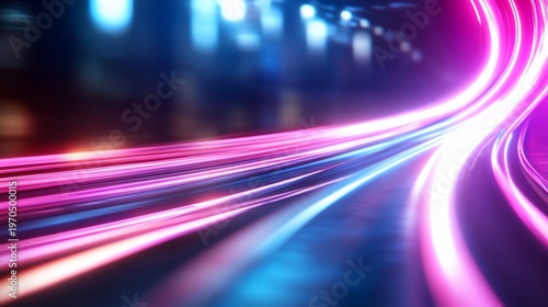 Neon Light Trails on Roadway.