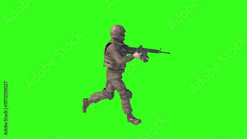 Wallpaper Mural Armed military soldier running and aiming rifle 3D render concept on green background Torontodigital.ca