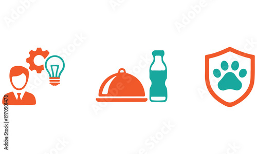 Business, Dining, and Pet Care Icons - Flat Vector Set