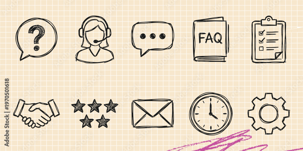 Fototapeta premium Black ink scribble doodle icons of business uptrend and financial growth featuring profit graphs upward arrows and management symbols for startup success strategy vector