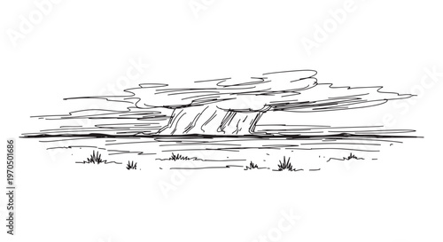 Isolated desert rain storm cloud over flat horizon. Hand drawn weather phenomenon for western prairie scene.