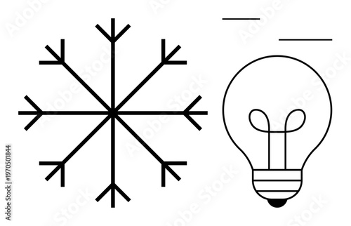 Creativity concept. Snowflake design and light bulb innovative ideas and winter . Creativity blending seasonal inspiration with innovation. For design, branding, marketing, education, prints
