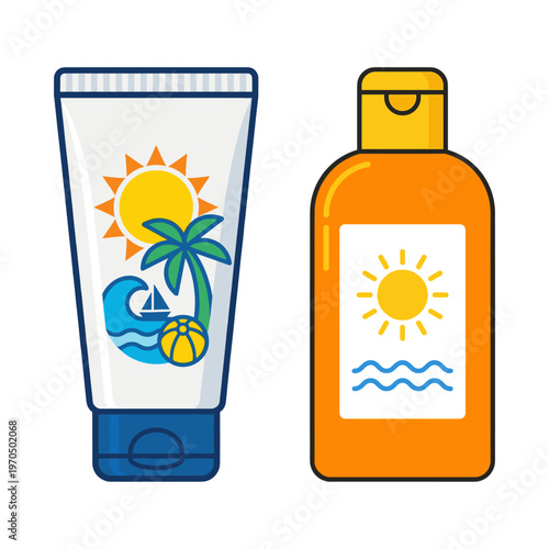 Sunscreen bottles ready for summer, sun, and sand