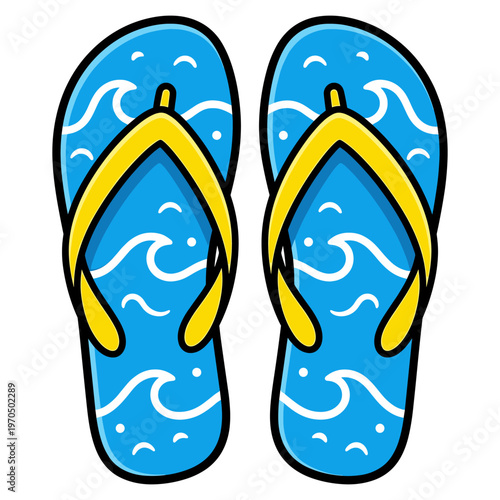 Pair of blue flip-flops with yellow straps, ideal for the beach or summer wear
