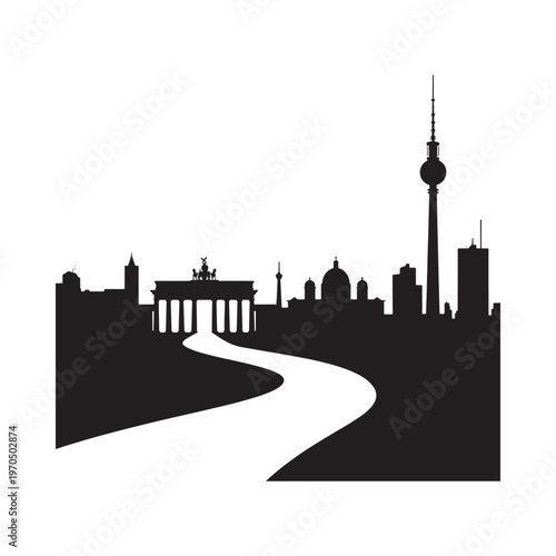 Berlin skyline silhouette with the television tower and flowing river