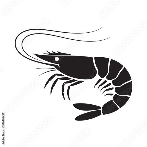Black silhouette of a shrimp with long antennae and segmented body
