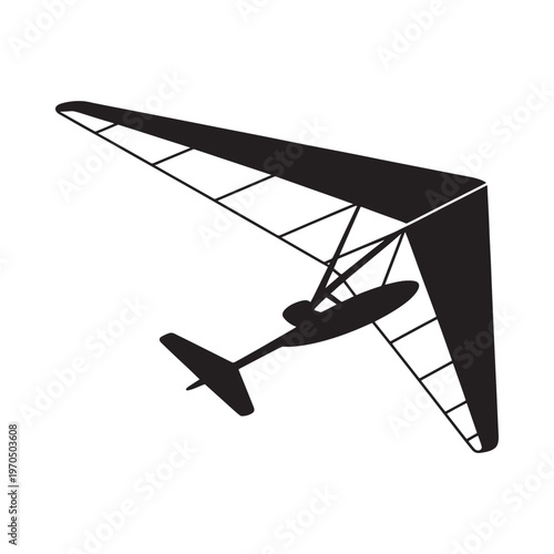 Black and white silhouette of a hang glider in flight
