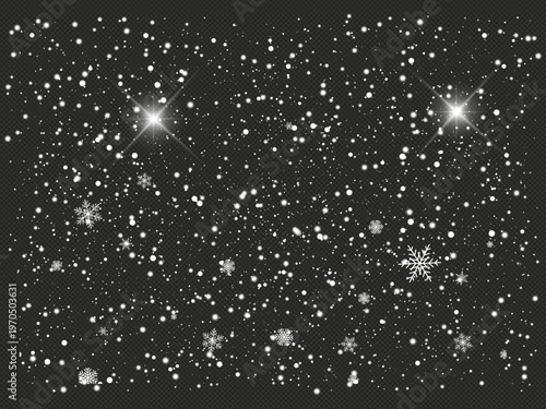 Falling snow overlay with white flakes wide angle transparent effect for winter holiday digital compositions festive seasonal background design