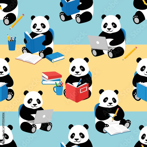 Cute Pandas Engaged in Educational Activities.