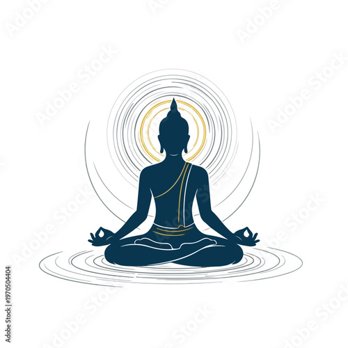 Meditating Buddha Silhouette in Lotus Position.