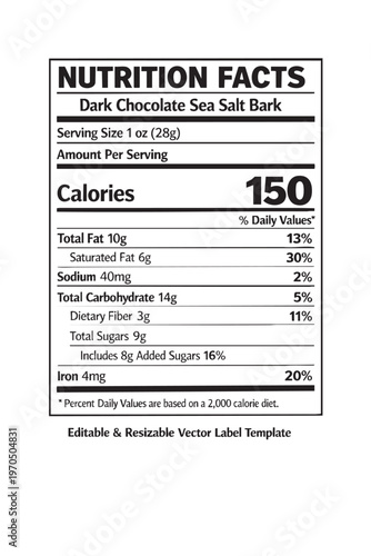 Wallpaper Mural Nutrition facts label for dark chocolate sea salt Torontodigital.ca