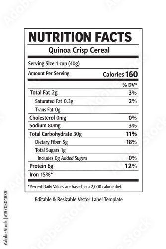 Wallpaper Mural Nutrition facts label for quinoa crisp cereal Torontodigital.ca