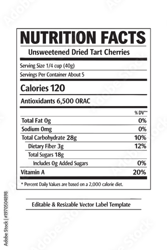 Wallpaper Mural Nutrition facts label for dried tart cherries Torontodigital.ca