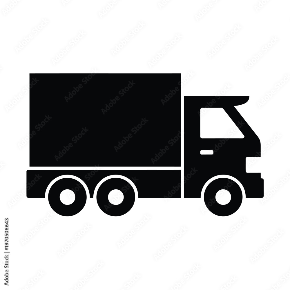 Fototapeta premium Simple black silhouette of a delivery truck side view illustration