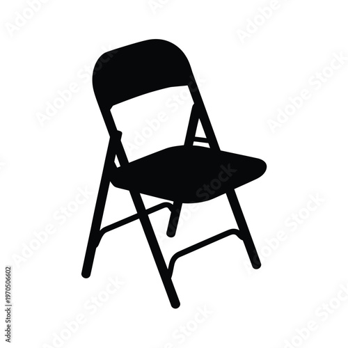 Simple black silhouette of a common folding chair against a white background