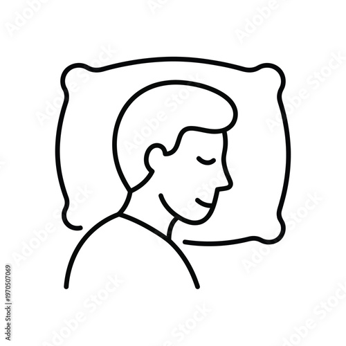 A simple line drawing depicts a person peacefully sleeping on a pillow