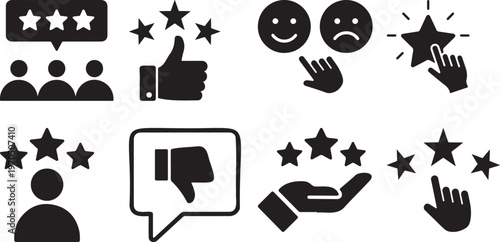 Black and white of ratings and feedback symbols stars 1