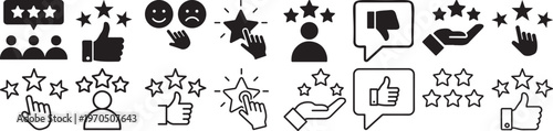 Black and white of ratings and feedback symbols stars
