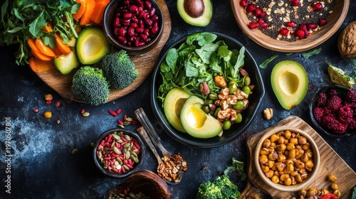 An array of wholesome fresh food ingredients, promoting well-being and health