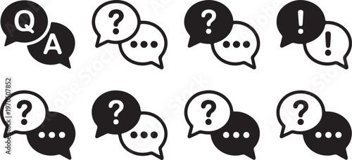 Question And Answer Icon Set Chat Speech Bubble Q And A Help Support Dialog Symbols Thin Line Vector Illustration