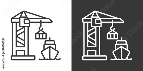 Container Loading Icon Set Vector Collection Isolated In Black And White