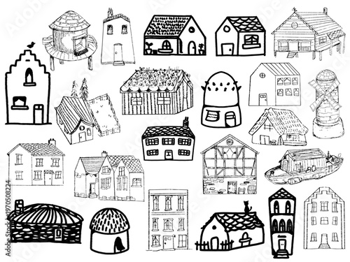 国際的なお家のイラスト群