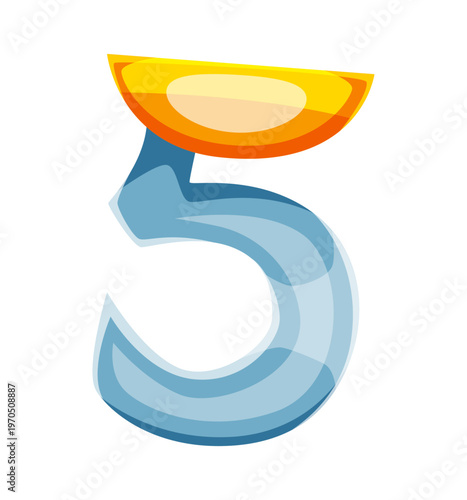 Pirate font typeset metal hook number 5 five. Maritime typeface vector number, pirate marine type numeral symbol. Piracy treasure hunt font figure with pirate captain hand metal hook prosthesis