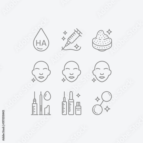 Cosmetic procedures and skincare icons hyaluronic acid fillers and facial treatments