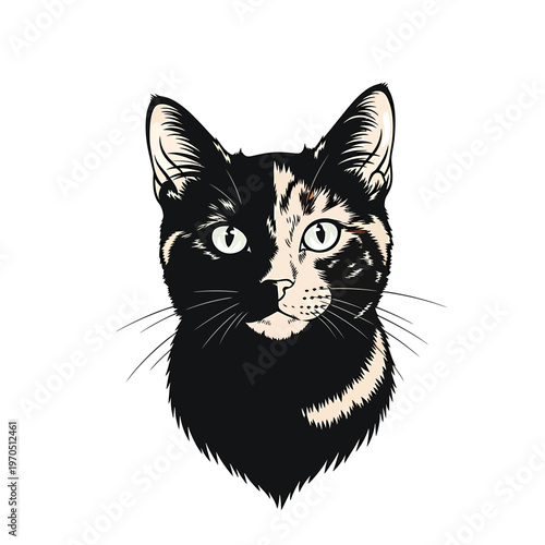 Elegant Feline Portrait: A striking monochrome illustration of a domestic cat, showcasing its graceful features and captivating gaze.