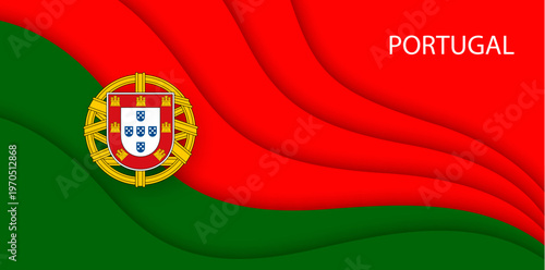 Paper cut national flag of Portugal or Portuguese banner, vector red and green wavy background. Portugal flag of paper cut waves for Portuguese national day or republic patriotic holiday design