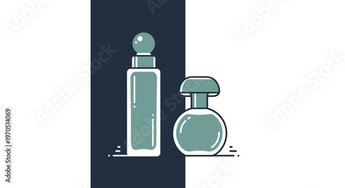 Two elegant perfume bottles with unique shapes and caps.