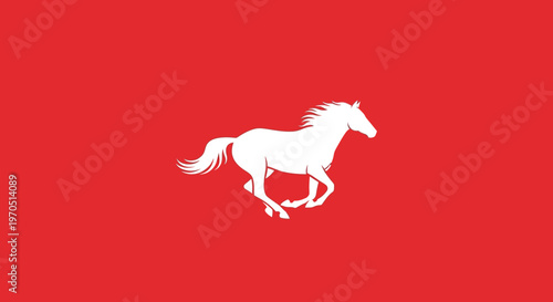White Horse Silhouette Galloping Across Red Background.
