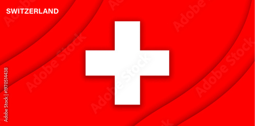 Paper cut national flag of Switzerland or Swiss banner with white cross on red vector background. Switzerland flag of paper cut waves for Swiss national day or republic patriotic holiday wavy banner