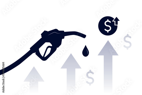 fuel price hike poster, petrol and diesel, fuel gun with arrows up and dollar sign, vector illustration