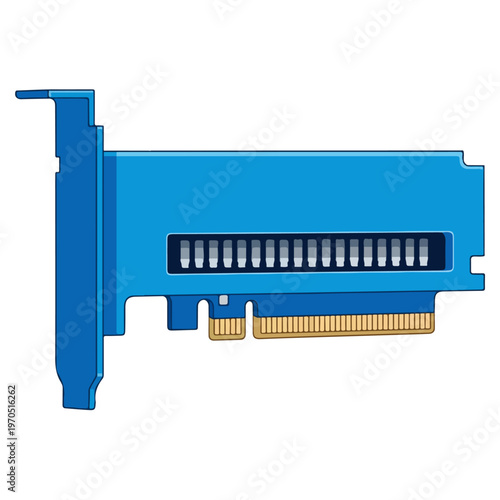 Blue PCIe Computer Expansion Card Flat Vector Illustration
