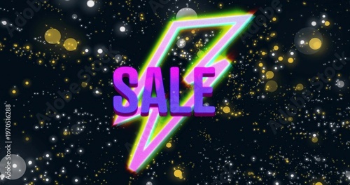 Glowing central neon lightning bolt drawing focus on digital banner, with bold 3D SALE text