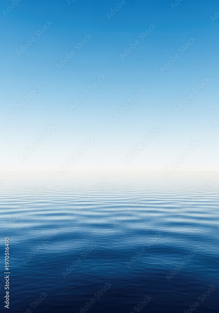 Obraz premium A calm, wide expanse of water meeting a clean, minimalist horizon under an empty sky. This peaceful, blank scene suggests potential and tranquility, horizon, clean, vast