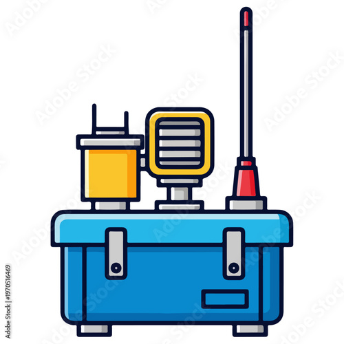Blue Toolbox Marine Radio Communication Station Flat Vector Illustration
