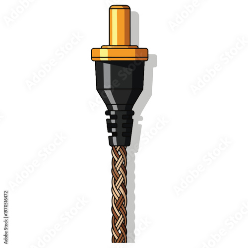 Braided Gold Plated Audio Cable Plug Vector Illustration