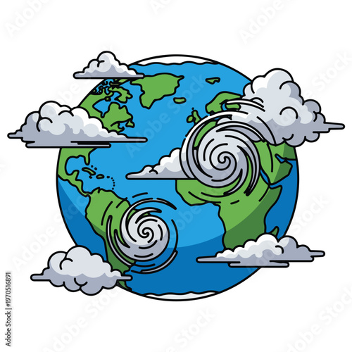 Cartoon Planet Earth Tropical Cyclone Vector Illustration