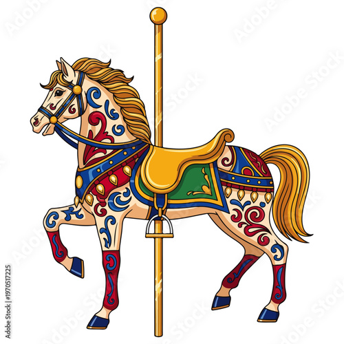 Colorful Ornate Carousel Horse Vector Illustration