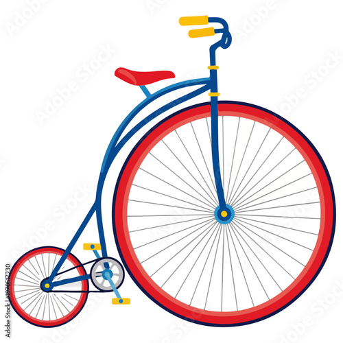 Colorful Penny Farthing Vintage Bicycle Flat Vector Illustration
