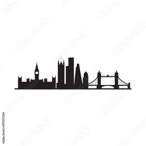 Silhouette of london skyline featuring big ben and tower bridge