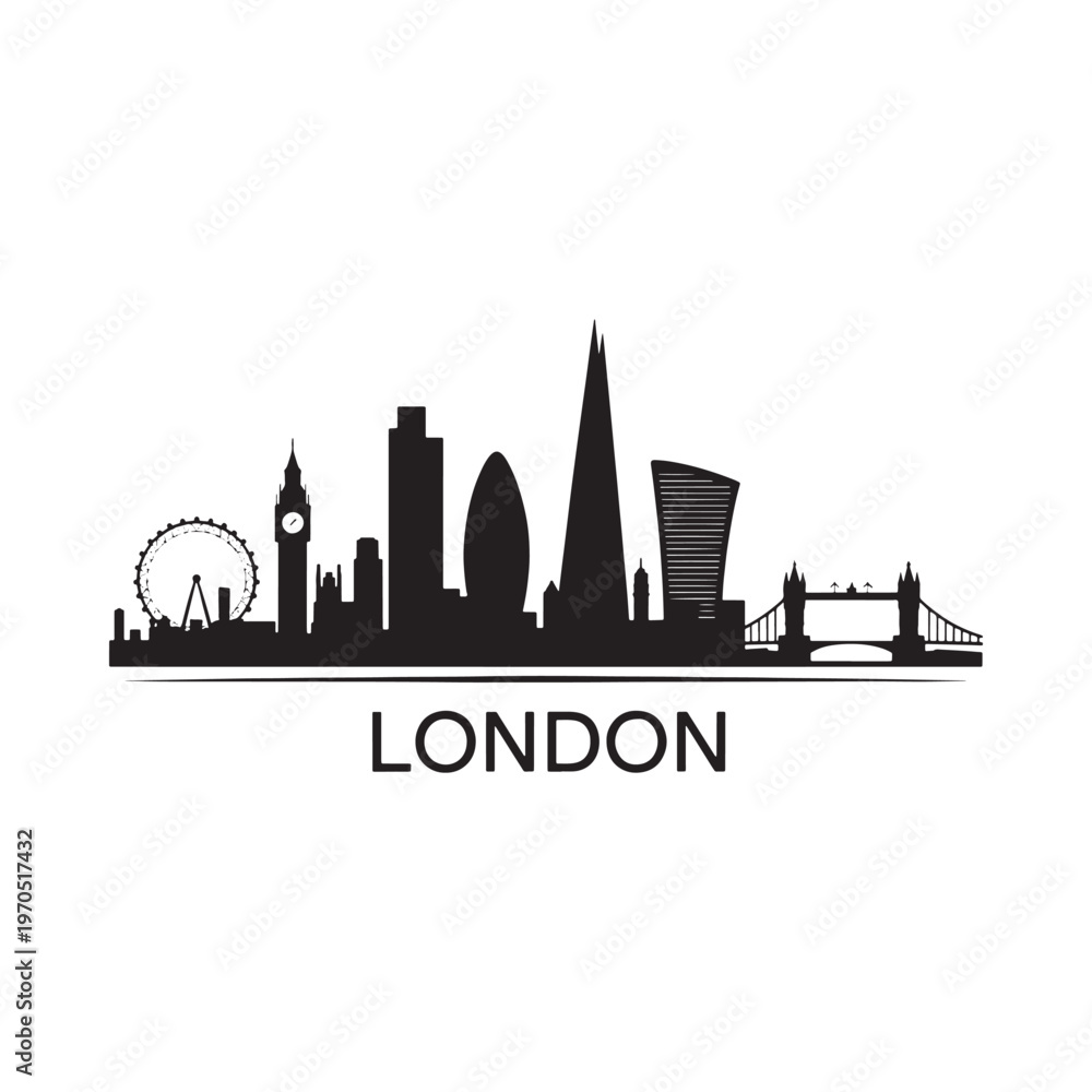 Fototapeta premium A striking black silhouette of the london skyline with the city s name