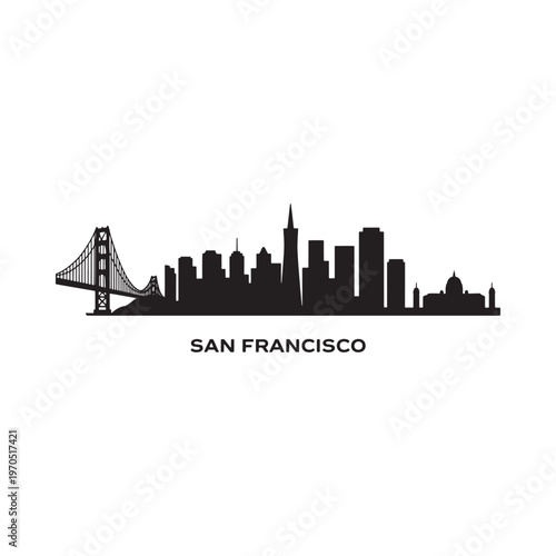 San francisco skyline silhouette with golden gate bridge illustration