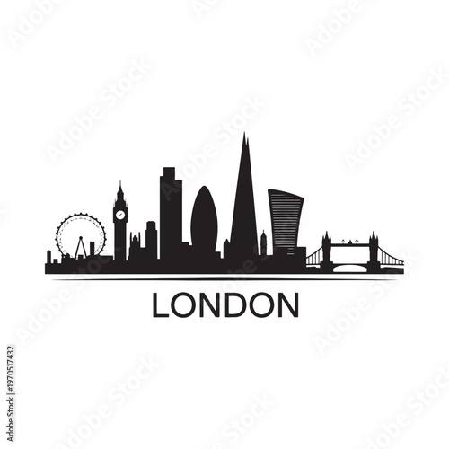 A striking black silhouette of the london skyline with the city s name