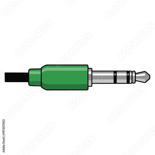 Green Stereo Audio Jack Plug Flat Vector Design Template