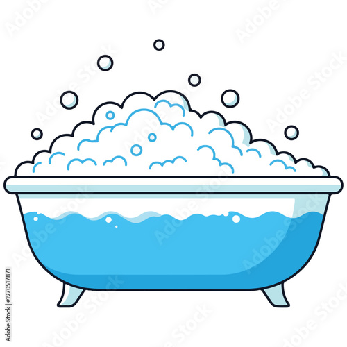 Bubble Bath Bathtub Flat Vector Illustration