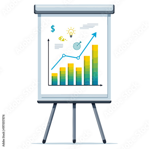 Business Growth Bar Graph Flip Chart Presentation Vector Illustration