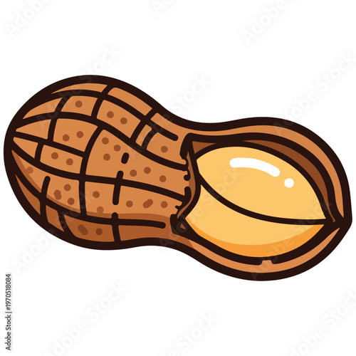 Cartoon Cracked Peanut Pod Vector Illustration